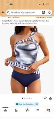 Tempt Me 2 Piece Tankini Bathing Suit One Shoulder Striped Tummy Control Swimsui